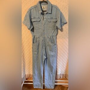 Free People Marci Denim Button-Front Jumpsuit